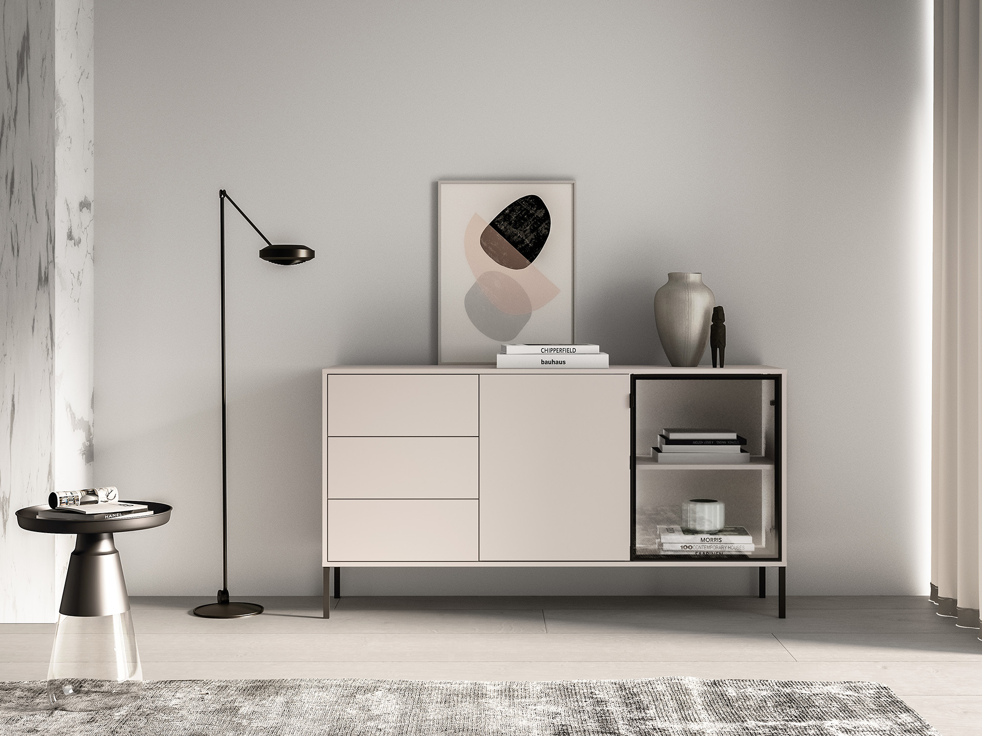 Biała Komoda FRIBO Meble Wójcik 83 x 40 x 114 cm mat drzwi półki szuflady