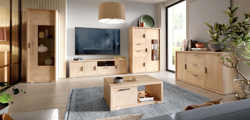 Meble Grande kolekcja jarstol dąb cremona LunaHome Jasne meble Grande dąb cremona antracytowe wstawki metalowe nogi Luna Home