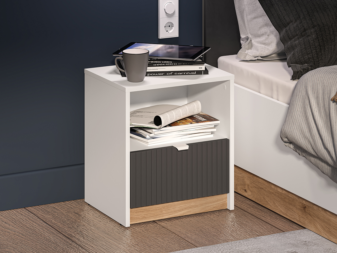 Szafki-nocne-1 Biała designerska nowoczesna Szafka nocna 58cm Novado biel alpejska NO-7