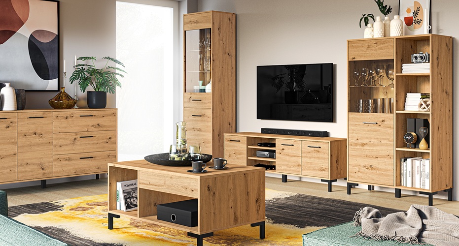 meble nevio kolekcja ml meble lunahome Meble do salonu Nevio ML Meble dąb artisan z czarnymi uchwytami Luna Home