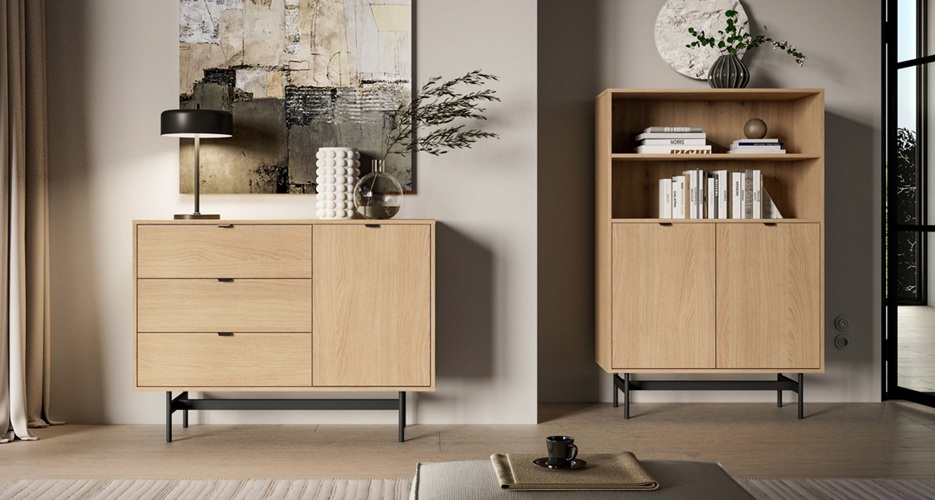 meble reynos kolekcja ml meble lunahome Nowoczesne meble do salonu Reynos ML Meble dąb scandi z czarnymi detalami Luna Home
