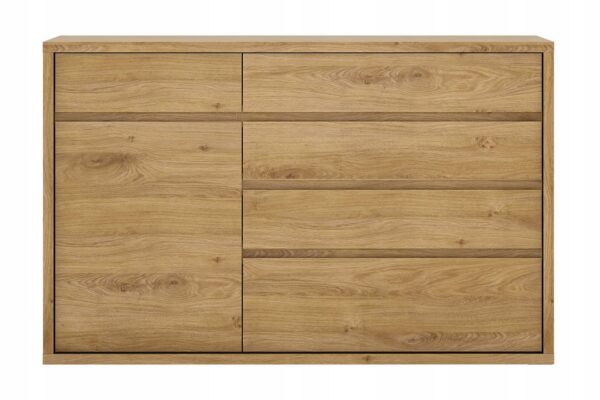 Komoda SHETLAND dąb Meble Wójcik 136 x 40 x 87 mat 5 szuflad drzwiczki