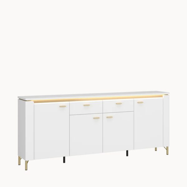 Duża Biała Komoda LAZIO Meble Wójcik biały połysk 200 x 40 x 87 Glamour