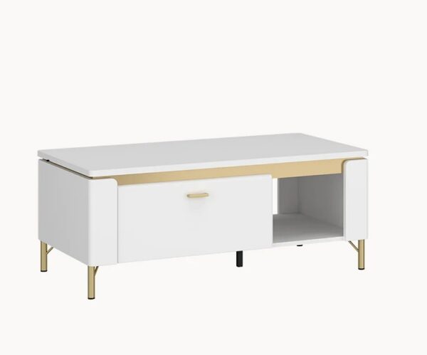 Stolik kawowy LAZIO ława Meble Wójcik 110,4 x 65 x 46 biały połysk, złoty